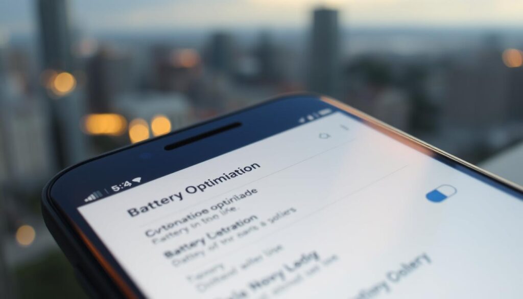 A closeup view of a smartphone screen displaying battery optimization settings, with a minimalist user interface design. The screen is bathed in warm, soft lighting, creating a calming, user-friendly atmosphere. In the background, a blurred cityscape or natural landscape suggests the device's portability and versatility. The focus is on the intuitive controls and visual indicators that allow the user to easily manage their device's battery life, reflecting the efficient and user-friendly nature of battery optimization apps. A closeup view of a smartphone screen displaying battery optimization settings, with a minimalist user interface design. The screen is bathed in warm, soft lighting, creating a calming, user-friendly atmosphere. In the background, a blurred cityscape or natural landscape suggests the device's portability and versatility. The focus is on the intuitive controls and visual indicators that allow the user to easily manage their device's battery life, reflecting the efficient and user-friendly nature of battery optimization apps.