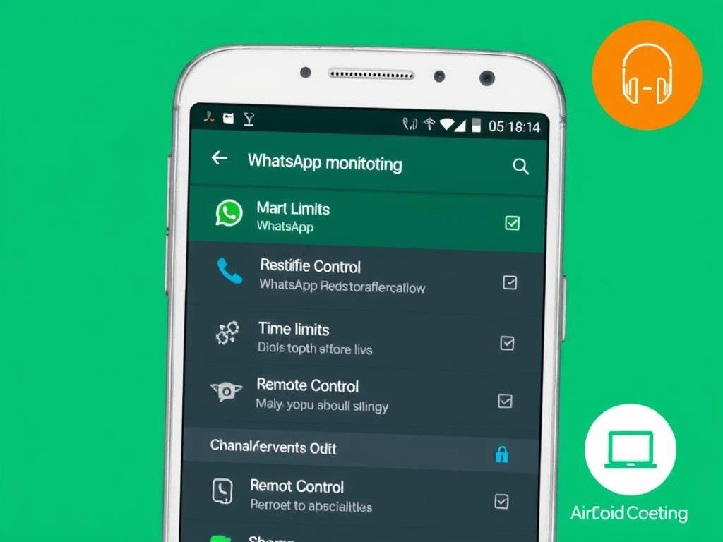 AirDroid Parental Control mostrando notificaciones de WhatsApp y límites de tiempo