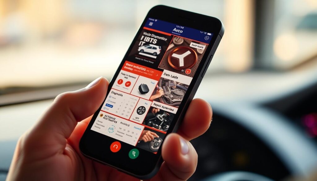 Detailed and high-quality automotive repair applications displayed on a modern smartphone screen. Vibrant and intuitive user interface showcasing vehicle diagnostics, maintenance schedules, and step-by-step repair tutorials. Warm, natural lighting illuminates the screen, creating a sense of approachability and user-friendliness. The image should convey the ease and convenience of accessing automotive expertise through a mobile device, reflecting the subject of the article and the section title. Detailed and high-quality automotive repair applications displayed on a modern smartphone screen. Vibrant and intuitive user interface showcasing vehicle diagnostics, maintenance schedules, and step-by-step repair tutorials. Warm, natural lighting illuminates the screen, creating a sense of approachability and user-friendliness. The image should convey the ease and convenience of accessing automotive expertise through a mobile device, reflecting the subject of the article and the section title.