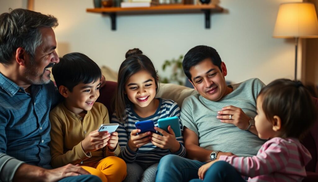 Familia conversando sobre el uso responsable de WhatsApp y aplicaciones para monitorear WhatsApp de tus hijos Familia conversando sobre el uso responsable de WhatsApp y aplicaciones para monitorear WhatsApp de tus hijos