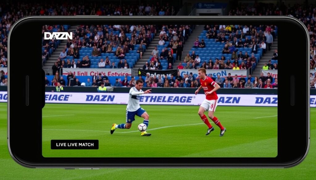 Imagen de la aplicación DAZN mostrando un partido de fútbol en vivo Imagen de la aplicación DAZN mostrando un partido de fútbol en vivo