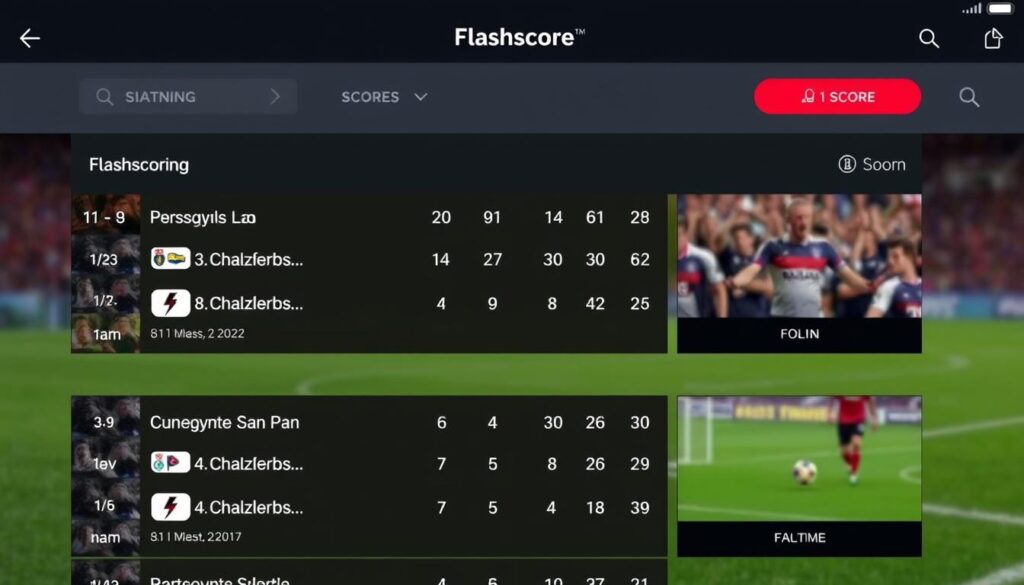 Imagen de la aplicación Flashscore mostrando resultados en vivo de un partido de fútbol Imagen de la aplicación Flashscore mostrando resultados en vivo de un partido de fútbol