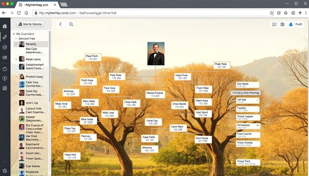 Imagen de la aplicación MyHeritage mostrando un árbol genealógico