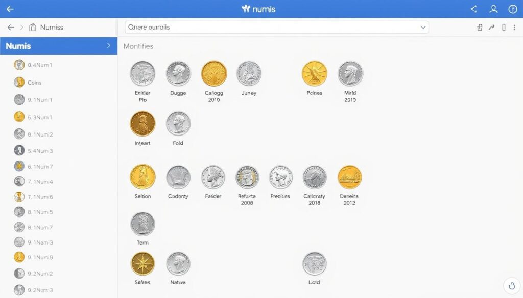 Immagine dell'app Numiis che mostra un catalogo di monete Imagen de la aplicación Numiis mostrando un catálogo de monedas