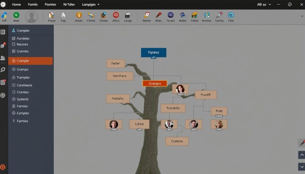 Imagen de la interfaz de Gramps mostrando un árbol genealógico