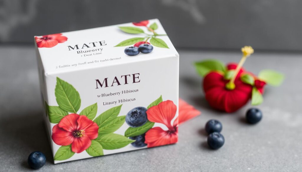 Imagen de una caja de té Mate con Arándano e Hibisco Imagen de una caja de té Mate con Arándano e Hibisco
