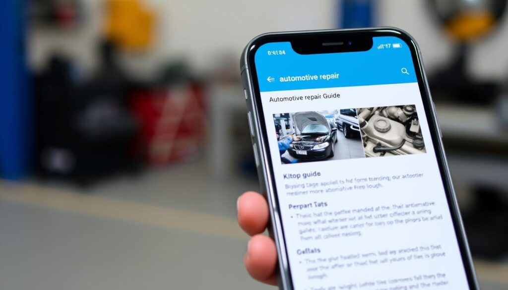 Imagen de una guía de mecánica automotriz en una aplicación móvil Imagen de una guía de mecánica automotriz en una aplicación móvil