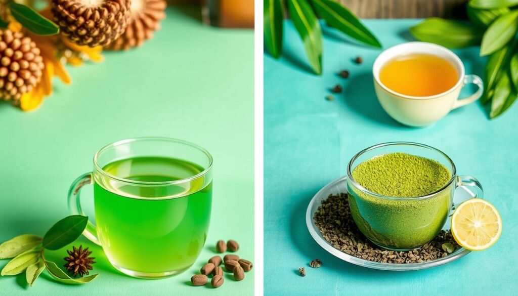 Imágenes de tés energizantes como el té verde o el mate Imágenes de tés energizantes como el té verde o el mate