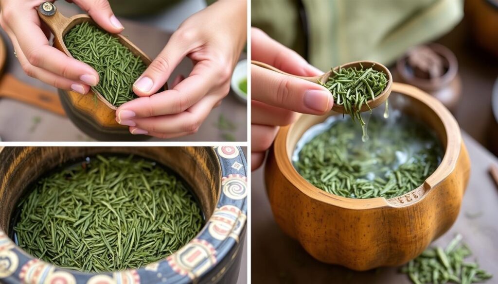 Imágenes de yerba mate siendo preparada en una calabaza tradicional