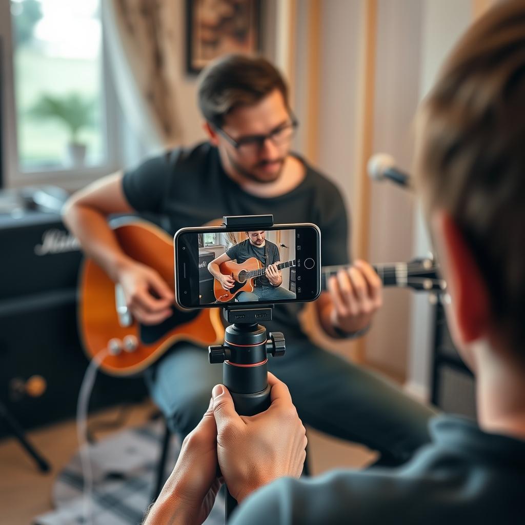 Persona grabándose mientras practica guitarra