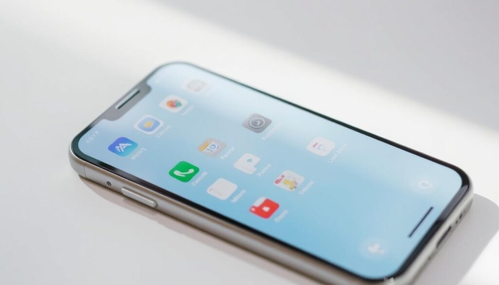 A clean, well-organized mobile device interface with neatly arranged apps, folders, and files, indicating the freeing up of mobile storage space. Soft, natural lighting illuminates the screen, creating a calming, minimalist atmosphere. The layout is intuitive and visually appealing, showcasing the benefits of decluttering and optimizing a smartphone's storage. The overall composition conveys a sense of digital organization and efficiency, subtly reflecting the importance of maintaining a tidy and functional mobile environment.