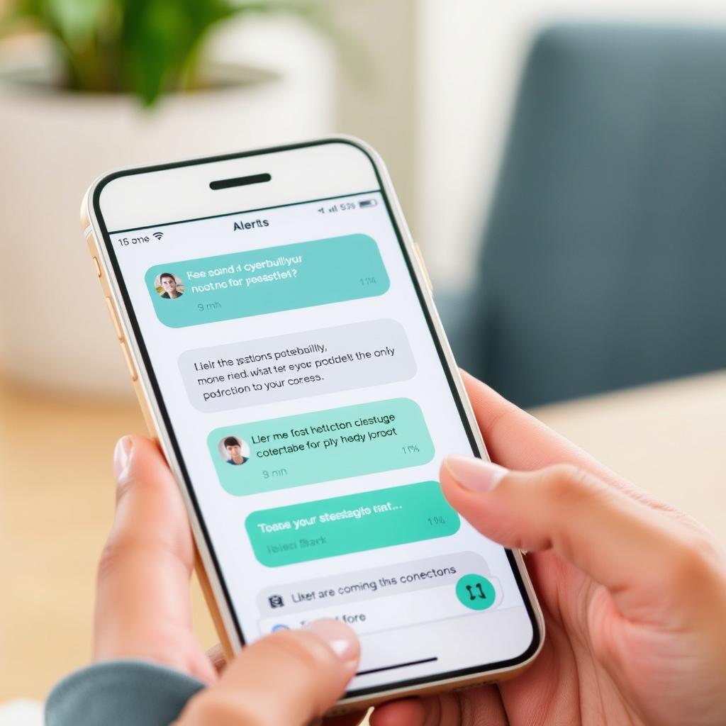 Aplicación Bark mostrando alertas de contenido potencialmente problemático en mensajería Aplicación Bark mostrando alertas de contenido potencialmente problemático en mensajería