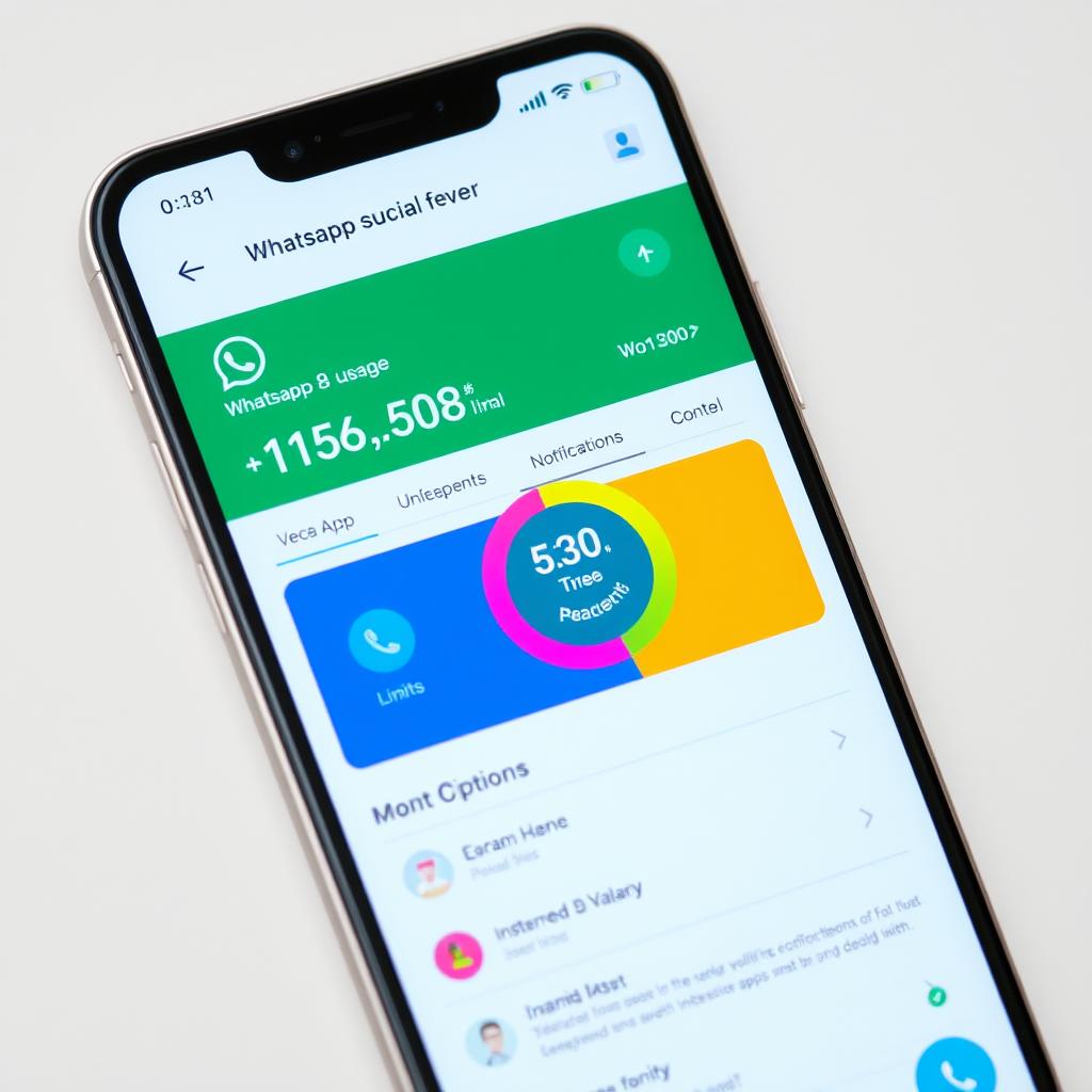 Aplicación Social Fever mostrando estadísticas de uso de WhatsApp y opciones de control Aplicación Social Fever mostrando estadísticas de uso de WhatsApp y opciones de control