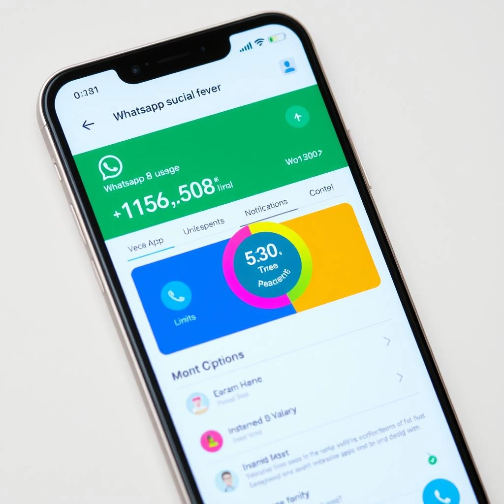 Aplicación Social Fever mostrando estadísticas de uso de WhatsApp y opciones de control Aplicación Social Fever mostrando estadísticas de uso de WhatsApp y opciones de control