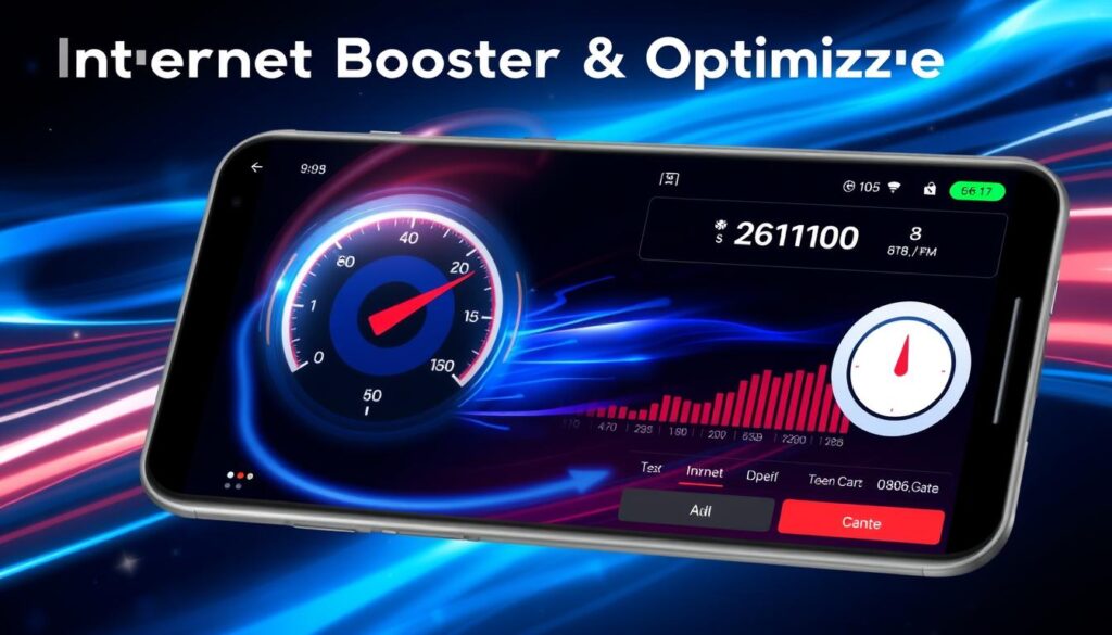 Generar imagen de la aplicación Internet Booster & Optimizer en acción, mostrando un aumento en la velocidad de Internet.