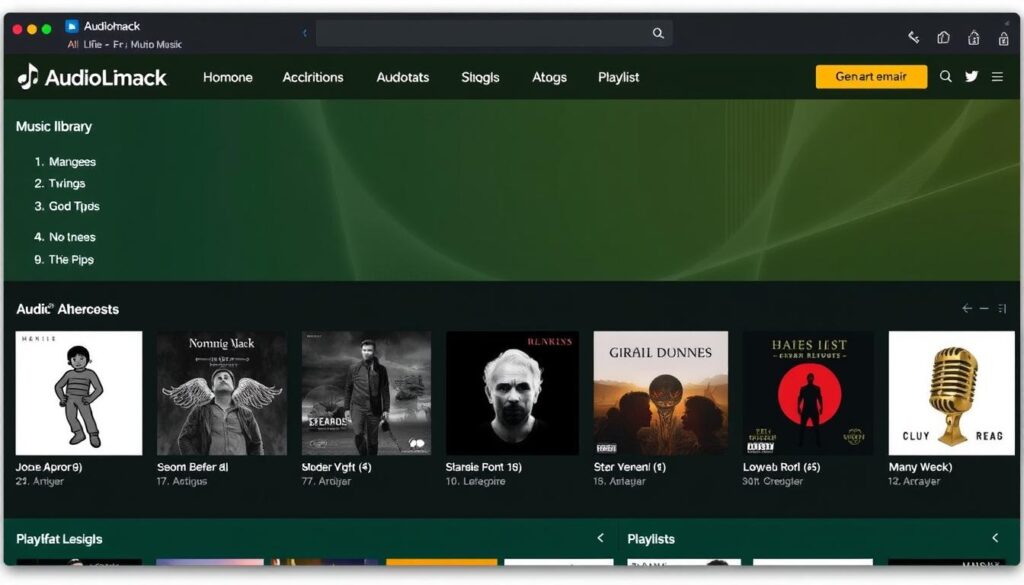 Generar una imagen de Audiomack mostrando su biblioteca de música. Generar una imagen de Audiomack mostrando su biblioteca de música.