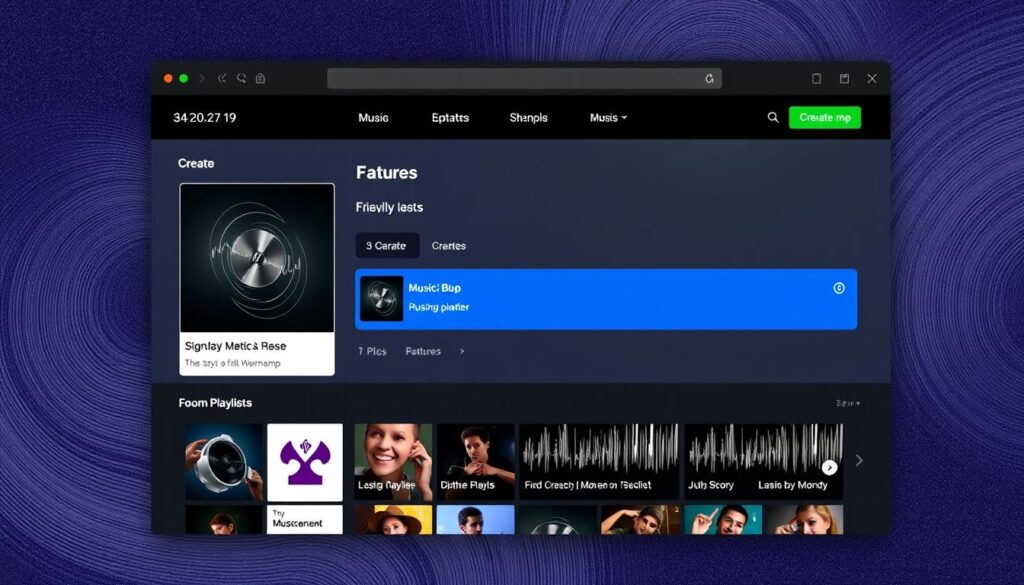 Generar una imagen de Musicamp mostrando su función de crear listas de reproducción. Generar una imagen de Musicamp mostrando su función de crear listas de reproducción.