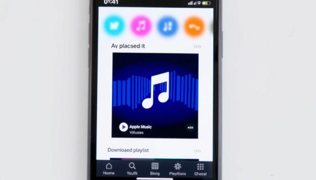 Imagen de la aplicación Apple Music en un dispositivo móvil mostrando una lista de reproducción descargada. Imagen de la aplicación Apple Music en un dispositivo móvil mostrando una lista de reproducción descargada.