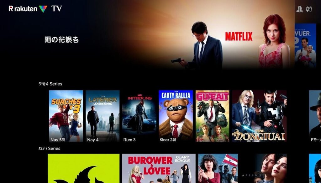 Imagen de la interfaz de Rakuten TV mostrando diversas películas y series Imagen de la interfaz de Rakuten TV mostrando diversas películas y series