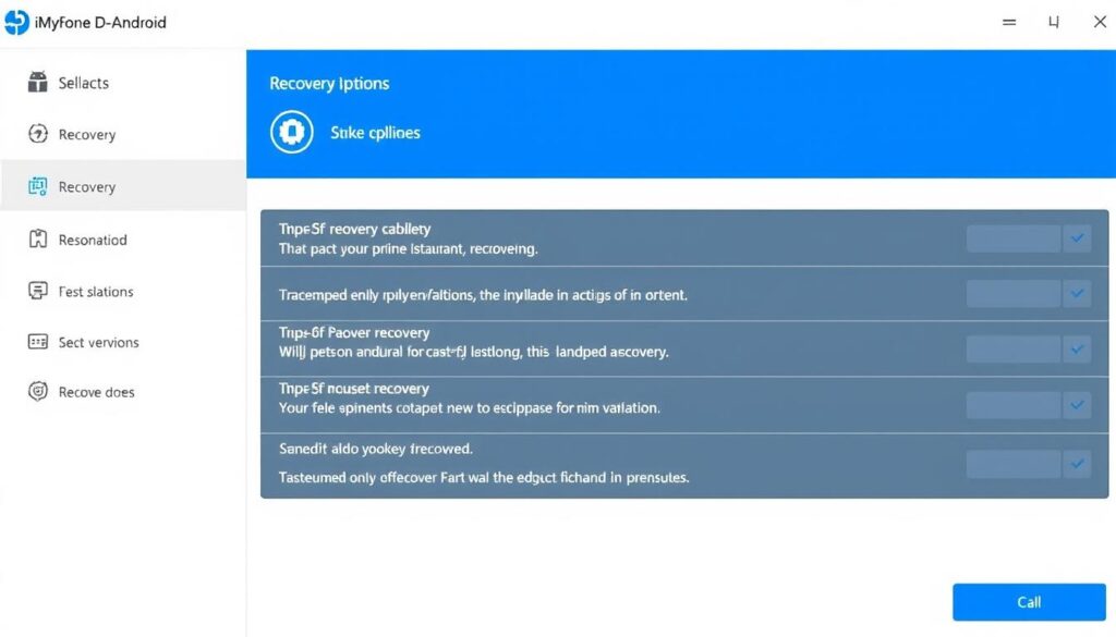 Imagen de la interfaz de iMyFone D-Back for Android mostrando opciones de recuperación Imagen de la interfaz de iMyFone D-Back for Android mostrando opciones de recuperación