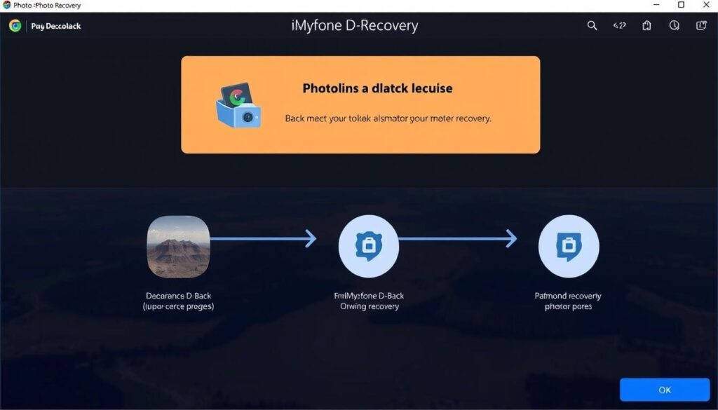 Imagen de la interfaz de iMyFone D-Back mostrando el proceso de recuperación de fotos Imagen de la interfaz de iMyFone D-Back mostrando el proceso de recuperación de fotos