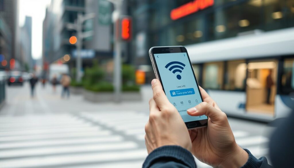 Imagen de una persona usando una app de WiFi en su teléfono