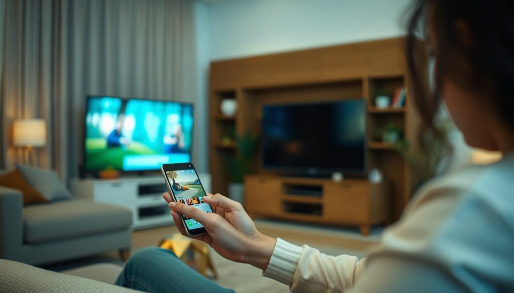 Imagen de una persona viendo TV en su dispositivo móvil