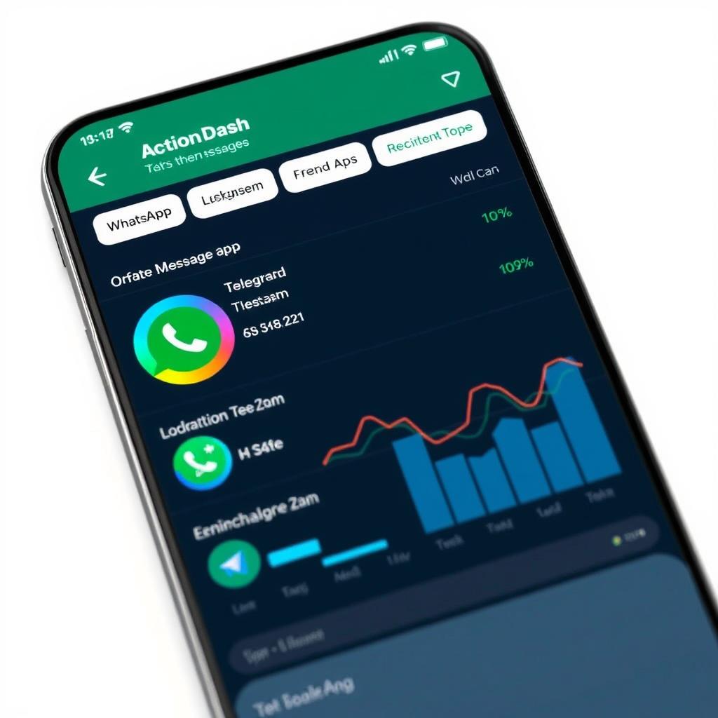 Interfaz de ActionDash mostrando estadísticas de uso de aplicaciones de mensajería Interfaz de ActionDash mostrando estadísticas de uso de aplicaciones de mensajería