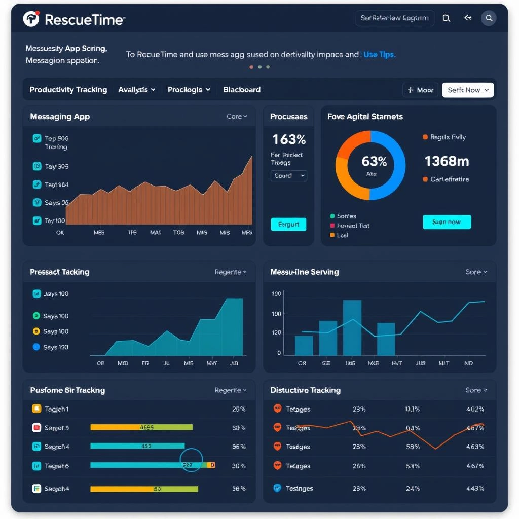 Interfaz de RescueTime mostrando análisis detallado del uso de aplicaciones de mensajería Interfaz de RescueTime mostrando análisis detallado del uso de aplicaciones de mensajería
