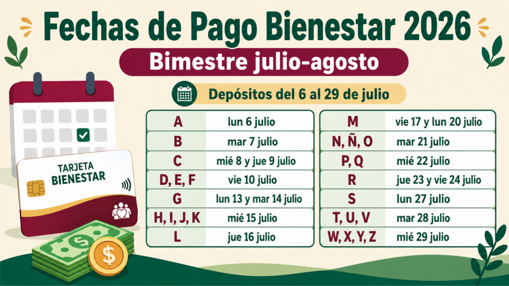 Fechas de Pago Bienestar 2026: calendario exacto confirmado por letra