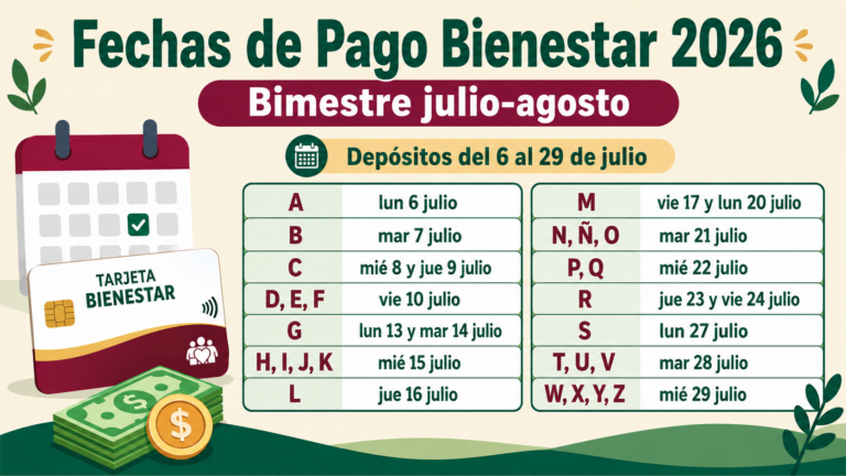 Fechas de Pago Bienestar 2026: calendario exacto confirmado por letra